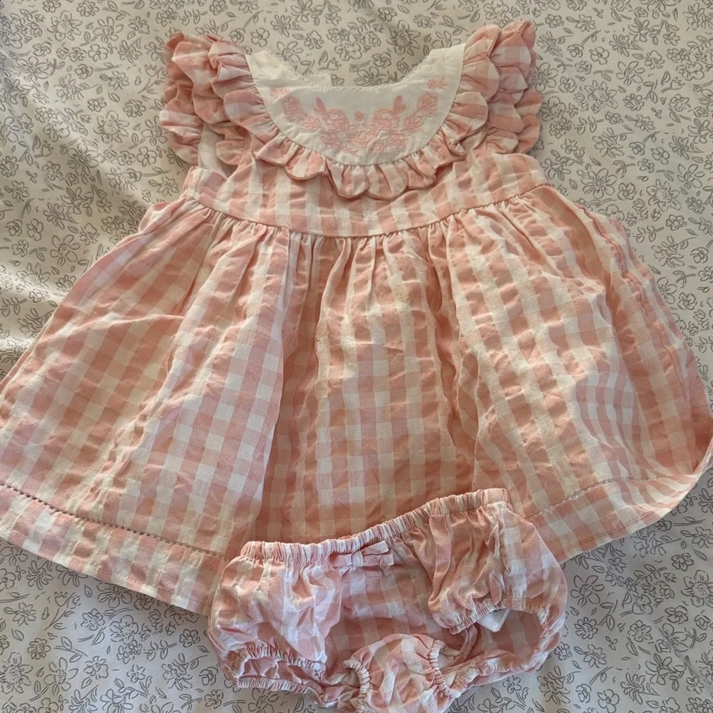 Tahari Pink Checkered Dress and Diaper Cover Set